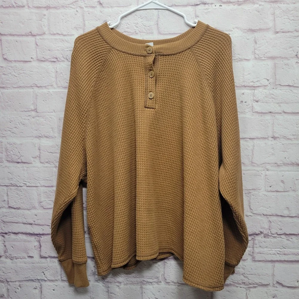 Old Navy Thermal Waffle Knit Henley Top Womens 3X Relaxed Cozy Travel Loungewear